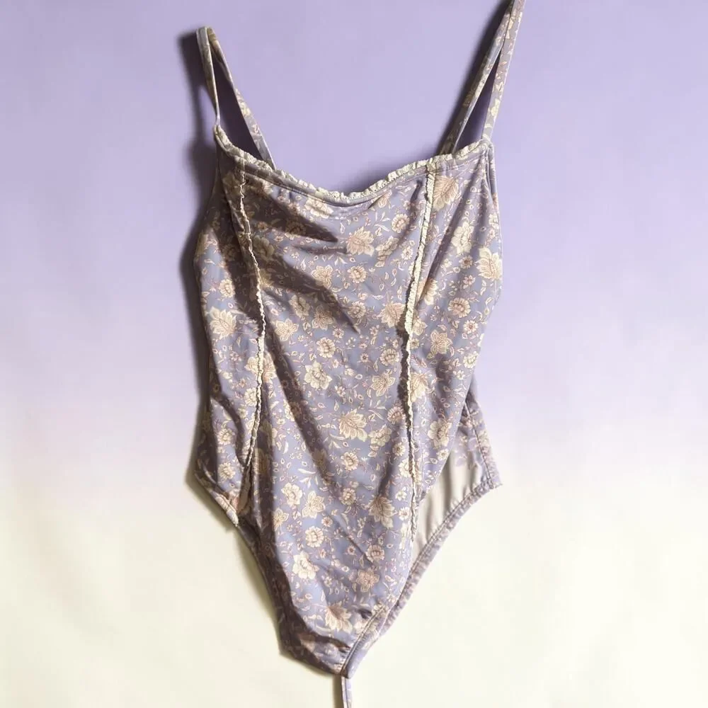 Shade & Shore Floral One Piece Swimsuit Lace trim Medium
